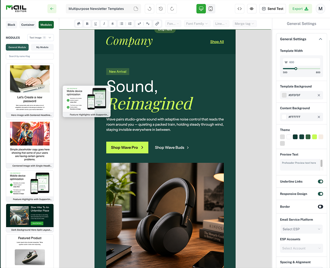 Maileditor email template gallery